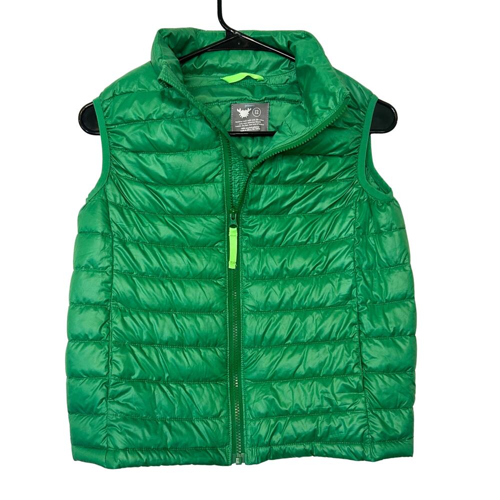 Primary Kids Size 12 Green Puffer Vest Lightweight Quilted Water Resistant